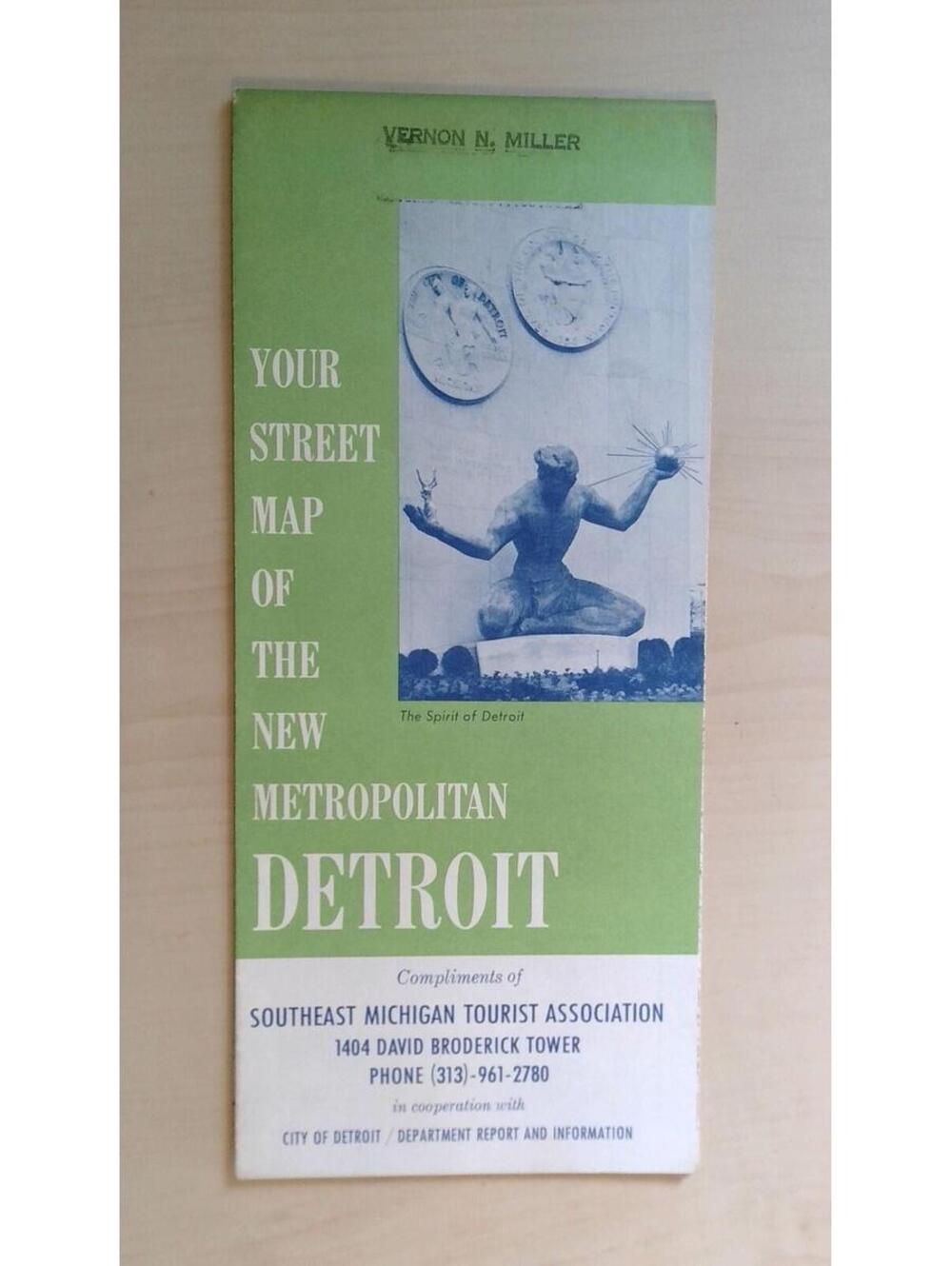 Vintage Detroit Street Map Vernon N. Miller Southeast Michigan Tourist Assn